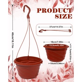 Liobelon 7inch Hanging Planters for Indoor Outdoor Plants,4 Pieces Plastic Hanging Flower Pots Chain Holder Garden Decoration,Round Plastic Hanging Baskets for Garden Porch Plants (Red)