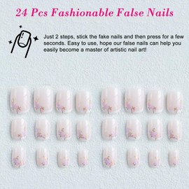 Ceboic Pack of 24 Medium Length Stick-On Nails Square, Pink French Artificial Nails with Leopard Design, Acrylic Shiny French Artificial Fingernails for Women Girls