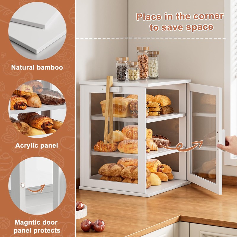 WOWLIVE Bread Box for Kitchen Countertop, Large 3 Layers Bread