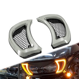 HCmotorku LED Headlight Vent Accents Turn Signal Light Running Light Fit for Harley Road Gilde FLTRX 2015-2023 (Clear)