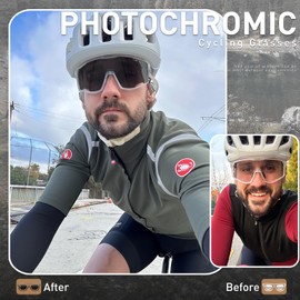 KAPVOE Photochromic Cycling Glasses Men Mountain Bike Sunglasses Women Clear MTB Sports Goggles Transition Bicycle Glasses Triathlon Running UV Protection Silver