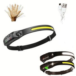 Headlamp Rechargeable, 270° Wide Beam, Motion Sensor, 10W, Weatherproof, 1000Lumen, 2 Light Source, for Camping, Hiking, Running, Outdoor, Outdoor Hardhat Light, Adults and Kids