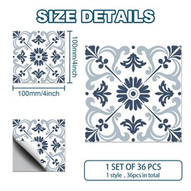 CHGCRAFT 36 Pcs Retro Mandala Peel and Stick Wallpaper Blue Self Adhesive Wallpaper Tile Stickers Used for Kitchen Bathroom Bedroom Wall Fireplace Floor Decoration 3.9x3.9 Inch