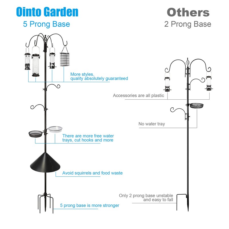Ointo Garden 6-Hook Bird Feeding Station, Steel Multi-Feeder Kit Stand