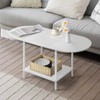 White Coffee Tables for Living Room,2-Tier Small Coffee Table Industrial Modern Oval Center Table with Storage Shelf and Wood Tabletop,for Small Space,Home Office