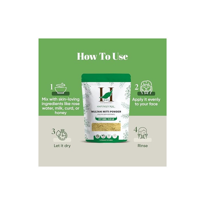 100% Pure Organically Processed Fuller's Earth Clay (Multani Mitti) Bentonite