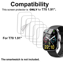 smaate Screen Protector Compatible with Kuizil T70 1.91 inches Smart Watch, Soft TPU, 6-pack, Full Coverage, Bubble Self-healing