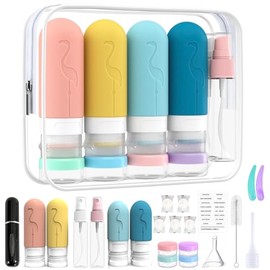 FBXGT 23 Piezas de Botellas de Viaje de Silicona, Reusable Kit de Viaje, Envases para Viaje que Contiene 30/90ML, Viaje Accesorios Seguros y a Prueba 