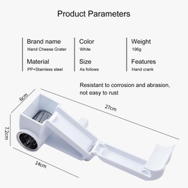 LUHOCIY Cheese Grater with Crank, Drum Grater, Stainless Steel, Suitable for Grating and Cutting Cheese and Vegetables, Easy to Cut, Made of Thick Material, Comfortable and Durable