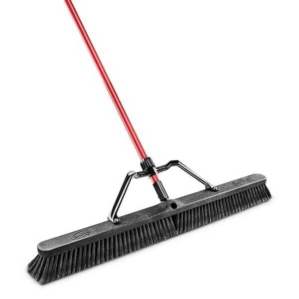 36" Heavy-Duty Push Broom with Brace & 60" Steel Handle