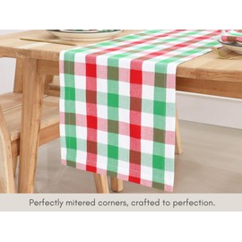 PurpleEssences Buffalo Plaid Table Runner 14 x 72 inch Classic Farmhouse 100% Cotton Checkered Table Runner Spring Summer Easter - Red Green and White