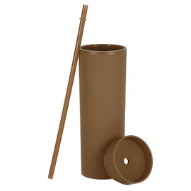 sourcing map Double Wall Tumbler with Straw and Lid, 16 OZ Acrylic Straight Bulk Insulated Reusable Clear Cold Cup Iced Coffee Cup for Parties Birthdays and Daily, Matte Dark Brown