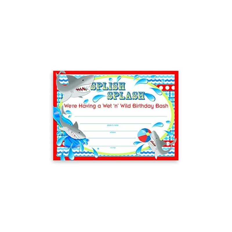 POP parties Shark Party LARGE Invitations - 10 Invitations 10