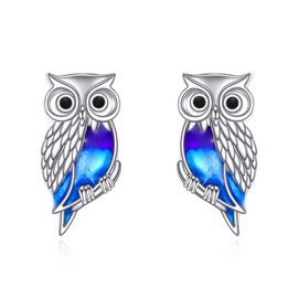 SHEAISRS Owl Earrings Sterling Silver Stud Earrings Cute Animal Jewelry for Women