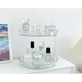 2 Tier Lazy Susan Bathroom Organizer, Clear Spice Rack Turntable for Kitchen Cabinet, Perfume Organizer for Vanity, 360 Rotating Tiered Tray for Cupboard, Pantry, Bathroom, Table