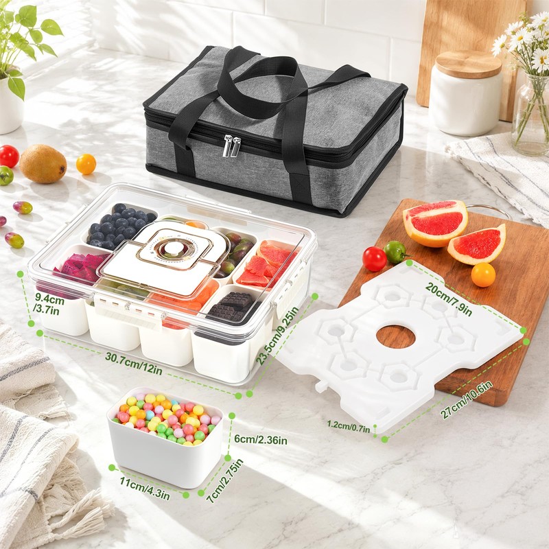 Chilled Snackle Box Container with Ice Pack and Insulated Bag,