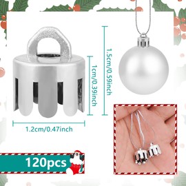 WBCBEC 120 Pieces 0.5 Inch Round Christmas Ornament Caps Replacement Plastic Christmas Ornament Hangers Caps for Christmas Tree Ceramic Glass Porcelain Christmas Ornaments DIY Decorations (Silver)