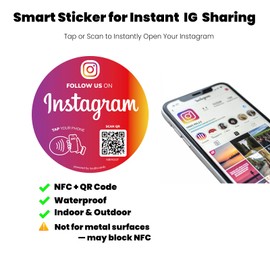 NFC Instagram QR Code Stickers – Tap or Scan to Follow on Social Media – Boost Followers & Reviews – Instagram Tag Decals for Cars, Windows, Storefront – Waterproof, Indoor & Outdoor – No App/Fees
