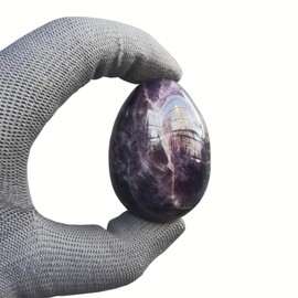 Sunshcat Natural Amethyst Egg Shaped Meditation Chakra and Home Decor Balance Crystals and Healing Stones Statue Set,35 * 50mm Easter and Thanksgiving Gift,with Wooden Bracket