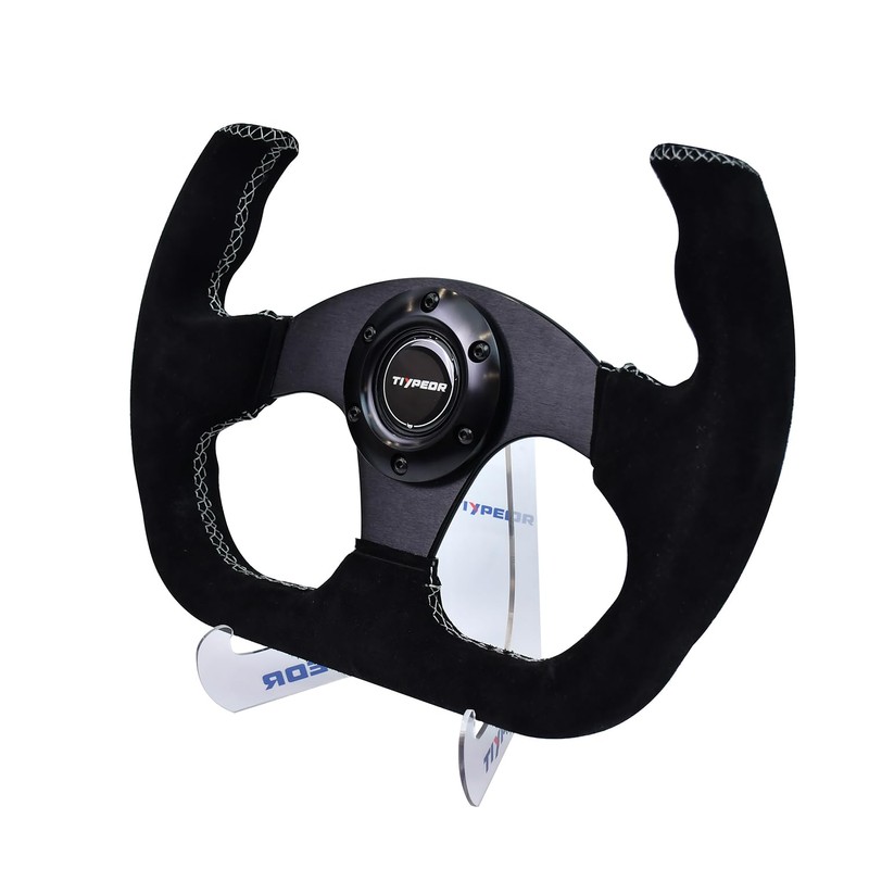 TIYPEOR D Shape Kart-Style Open-Top Suede Racing Steering Wheel for