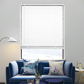Changshade Venetian Blinds Vinyl Window Shades Pull Down, Horizontal Vinyl Mini Blinds 1 Inch Cordless Slat with Tilt Wand Light Filtering, Shade Size 45" Wide x 64" High, White, JZBLD45WT64A