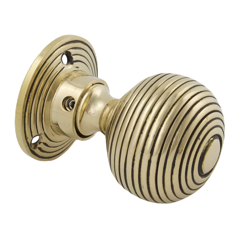 A.B Hardware Solid Unlacquered Brass Beehive Style Door Knob Pair