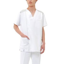 Nano Universe NU2538 Men's Scrub Open Jacket, Front Zipper, Stretch, Lab Coat, Medical, N White, M