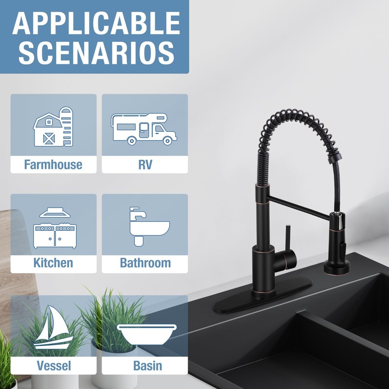 DJS Kitchen Faucets with Pull Down Sprayer Oil Rubbed Brozone