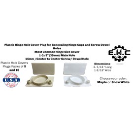 E.H.C. Plastic Hinge Hole Cover Plugs, Snow White, 10 Count, Fits Most Common Hinge Size