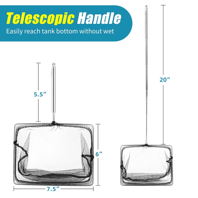 AQUANEAT Aquarium Net with Extendable Long Handle, Adjustable Wastes Skimming