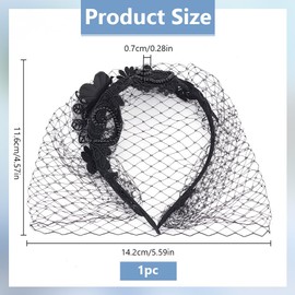 GOMAKERER 1 Pc Black Mesh Lace Headband, Bridal Wedding Floral Mesh Veil Fascinator Funeral Hats Tea Party Flower Fascinator for Women Brithday Gift Decoration