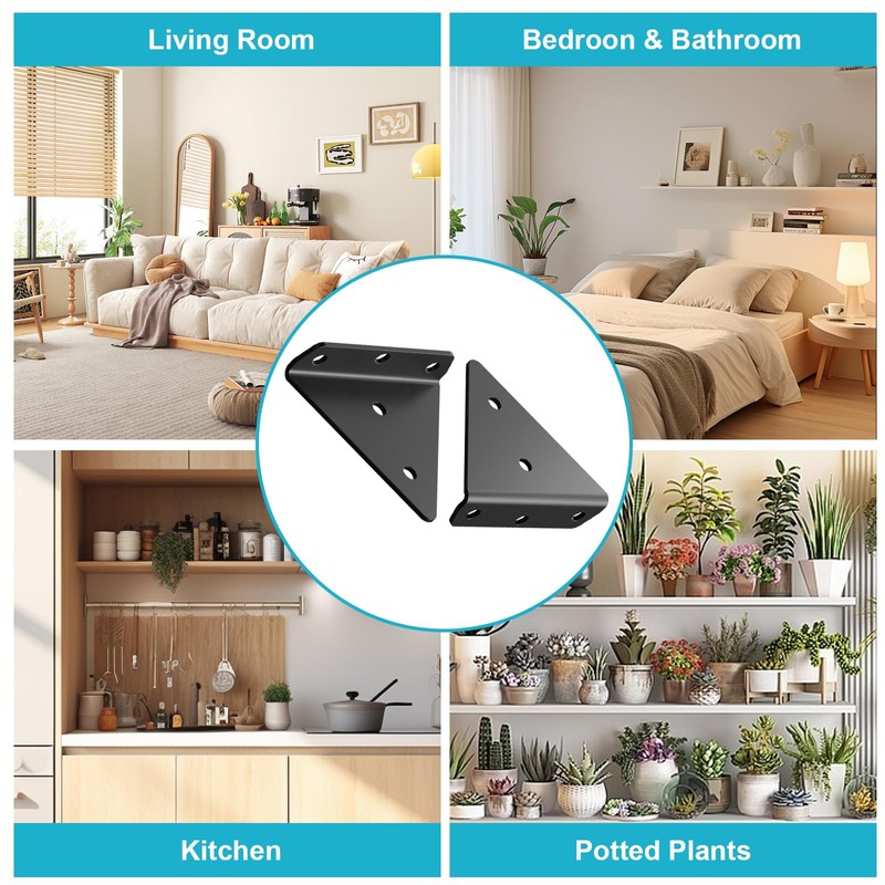Pack of 4 Shelf Brackets, Invisible Shelf Brackets, Triangle Shelf