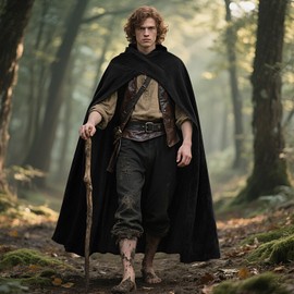 keland Medieval Cape with Hood Renaissance Hooded Cape Hobbit Costume (Black)