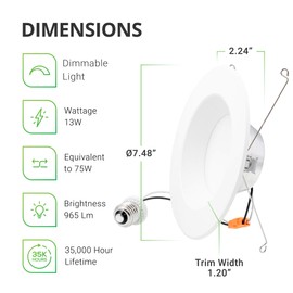 Sunco Lighting 16 Pack 5/6 Inch LED Recessed Downlight, Baffle Trim, Dimmable, 13W=75W, 6000K Daylight Deluxe, 965 LM, Damp Rated, Simple Retrofit Installation - UL
