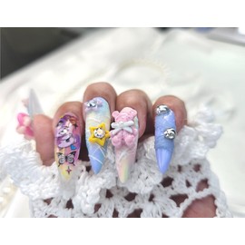  0918 Bear Nail Nail Queen Handmade Nail Tips ✨ - Long Round Square /  0918곰돌이네일네일퀸 수제네일팁 ✨ - 롱라운드스퀘어