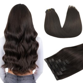 DOORES Human Hair Clip in Extensions, Dark Brown 110g 7pcs 22 Inch, Clip in Hair Extensions Human Hair Seamless Clip in Hair Extensions Remy Hair Skin Weft Straight Hair Invisi Edge Hair Extensions
