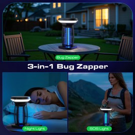 OnBeam Solar Bug Zapper Outdoor, Mosquito Zapper Outdoor Waterproof Electric Fly Zapper Rechargeable Mosquito Killer with Solar Panel, 4200V Fly Trap Indoor for Home Backyard, Patio, Garden, Camping