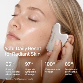 PLANTIFIQUE - Herramienta facial Gua Sha de acero inoxidable, herramienta de masaje de piel para cara, cuerpo, ojos y cuello, forma de corazón con bolsa de viaje, regalo para el cuidado de la piel