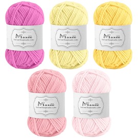 Maxee Crochet Yarn 250 g (50 g x 5 Colours), Acrylic Wool for Knitting, Yarn for Crochet and Knitting, hand-knitting yarn Set, Cotton Yarn for Crochet, Wool for Knitting and Crafts