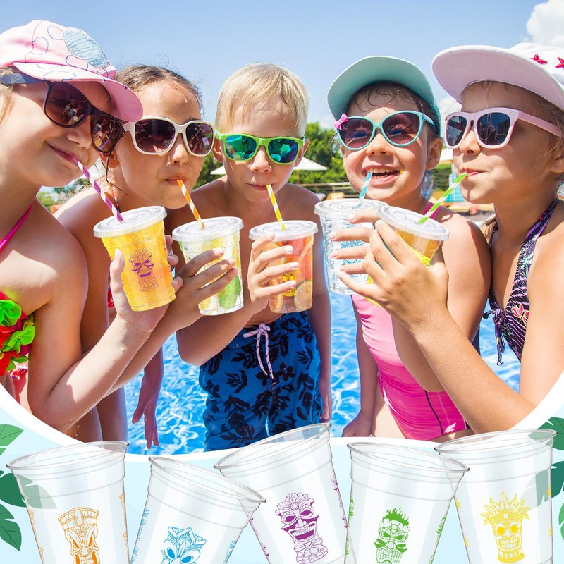 RimCereal 50 Pcs 12 oz Tiki Plastic Cups Bulk Tiki