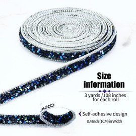 Dowarm 3 Yards Crystal Rhinestone Ribbon Self Adhesive Tape Bling Diamond Sticker Glittery Strips for Crafts Wedding Decoration, Black AB