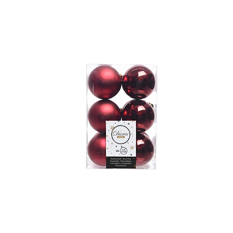 12 Christmas Tree Baubles, 60 mm Plastic Christmas Decoration Baubles