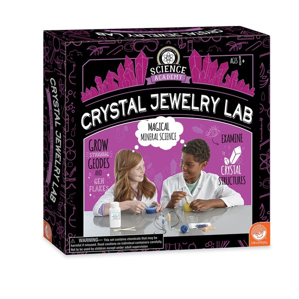 MindWare Science Academy Crystal Jewelry lab - Kids & Teens Grow 1 Crystal Ring and 2 Necklaces with Our 18pc Set - Wild & Weird Experiments for Boys & Girls - Great Educational Gift