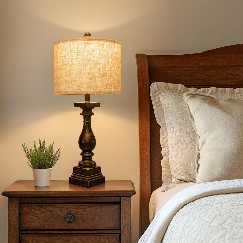 BOBOMOMO 27" Farmhouse Table Lamp Set of 2 with USB