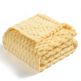 Vessia Flannel Fleece Throw Blanket(50x70 inch), 3D Jacquard Light Yellow Fuzzy and Warm Blanket for Couch,Sofa,Bed,Chair, 300GSM Super Soft Touch Cozy Lightweight Throw for All-Season Home Decor