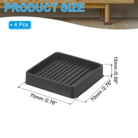 PATIKIL 2.5"x2.5" Square Rubber Furniture Pads, 4 Pack Non Slip Caster Cups Anti Skid Floor Protectors for Furniture Feet Bed Couch Chair Table Stopper, Black