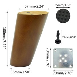 Hxchen 100mm Vertical Height Wood Sofa Legs Walnut Finished Furniture Feet Replacement Legs Universal for Coffee Table IKEA Buffets Bed Sideboards Cupboard Dresser Oblique Foot Walnut Color - (4 Pcs)