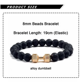 Harlermoon Gym Bracelet Dumbbell Bracelet for Men Women Lava Stone Adjustable Natural Stone Beads Bracelet Fitness Yoga Barbell Bracelet Jewelry Gifts for Men Women (Gold Dumbbell-2PCS)