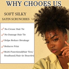6pcs Brown Adjustable Hair Ties for Afro Puff, Stretchy Satin Scrunchies with Elastic Band for Thick, Curly, And Natural Hair, Easy To Adjust Accessories Fits Afro Puff, Pineapple, And 4b/4c styles