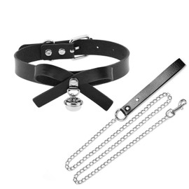 Heavy Duty Dog Leash with Bell Collar Necklace, Metal Chains Leash with PU Handle for Medium Large Size Pets (Black)